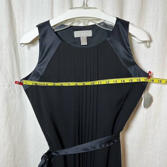 Liz Claiborne black silk sleeveless dress midi pintucking & satin tie size 2 NWT - Picture 8 of 9